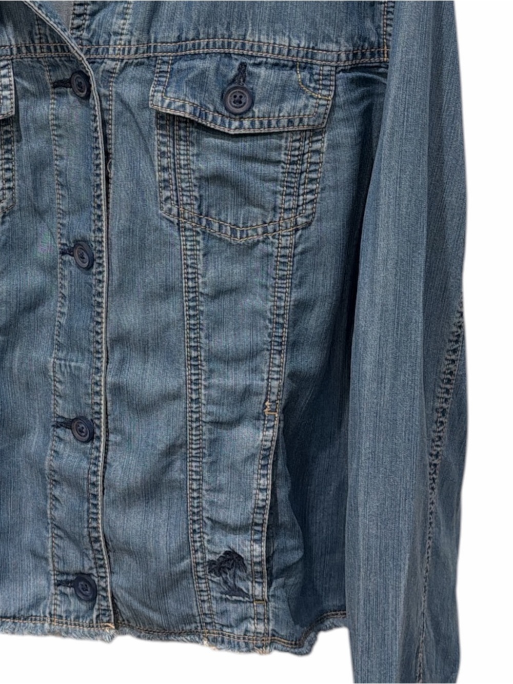 Tommy Bahama Chambray O'Lei Cropped Denim Jacket Women's XL 100% TENCEL™ Lyocell - Picture 3 of 7